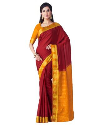 Maroon Woven Crepe Saree With Blouse 1