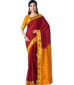 Maroon Woven Crepe Saree With Blouse