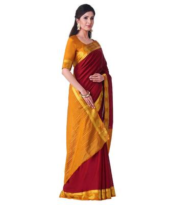 Maroon Woven Crepe Saree With Blouse 2