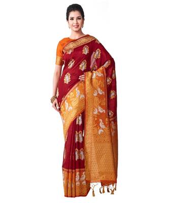 Maroon Woven Art Silk Saree With Blouse 1