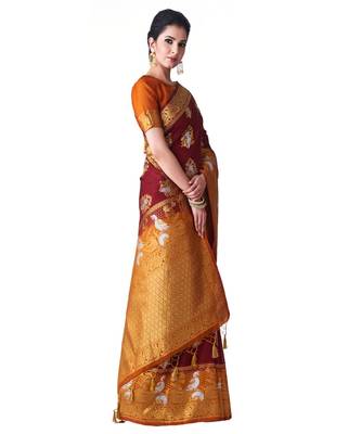 Maroon Woven Art Silk Saree With Blouse 2