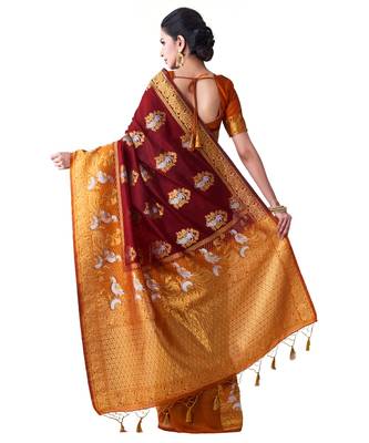 Maroon Woven Art Silk Saree With Blouse 3