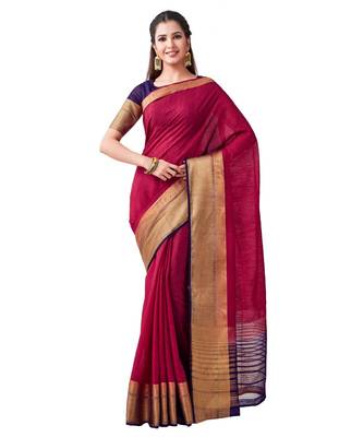 Maroon Woven Linen Saree With Blouse 1