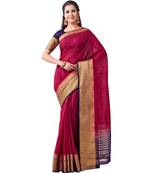Maroon Woven Linen Saree With Blouse