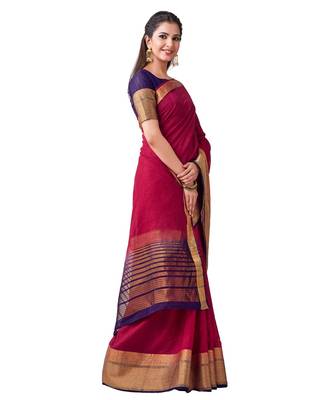 Maroon Woven Linen Saree With Blouse 2