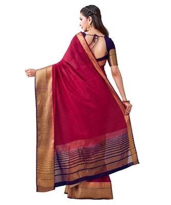 Maroon Woven Linen Saree With Blouse 3