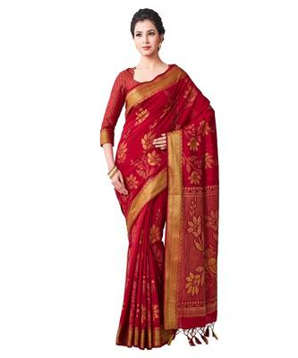 Maroon Woven Art Silk Saree With Blouse 1