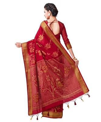 Maroon Woven Art Silk Saree With Blouse 3