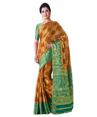 Yellow Woven Chiffon Saree With Blouse 1