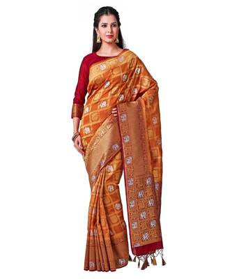 Orange Woven Art Silk Saree With Blouse 1