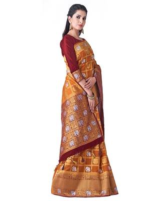 Orange Woven Art Silk Saree With Blouse 2