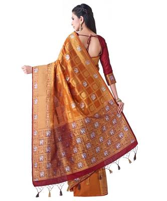 Orange Woven Art Silk Saree With Blouse 3