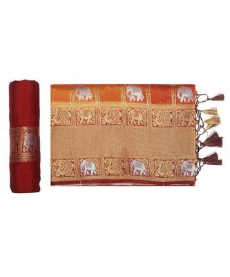 Orange Woven Art Silk Saree With Blouse 5