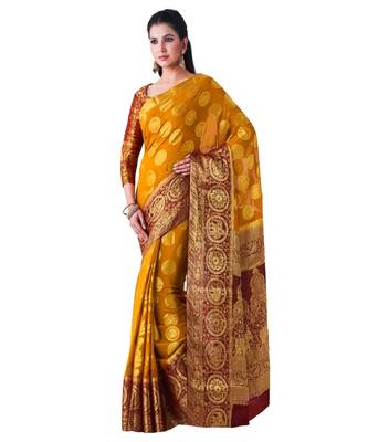 Mustard Woven Chiffon Saree With Blouse 1