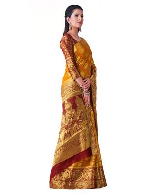 Mustard Woven Chiffon Saree With Blouse 2