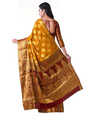 Mustard Woven Chiffon Saree With Blouse 3