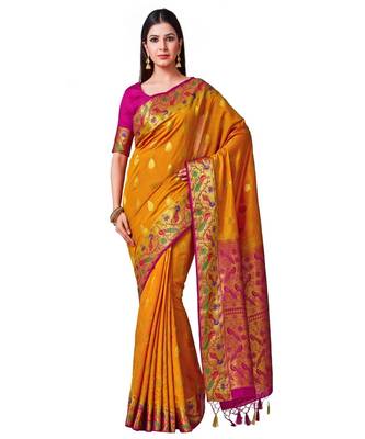 Mustard Woven Art Silk Saree With Blouse 1