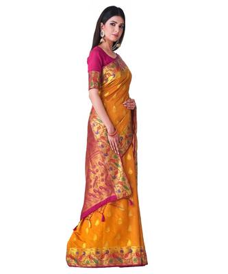 Mustard Woven Art Silk Saree With Blouse 2