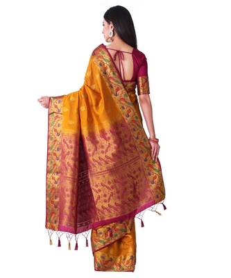 Mustard Woven Art Silk Saree With Blouse 3