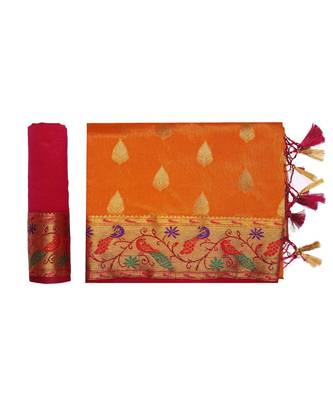 Mustard Woven Art Silk Saree With Blouse 5
