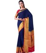 Blue Woven Crepe Saree With Blouse