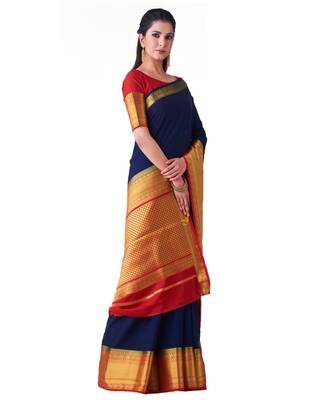 Blue Woven Crepe Saree With Blouse 2