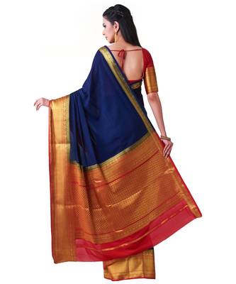 Blue Woven Crepe Saree With Blouse 3