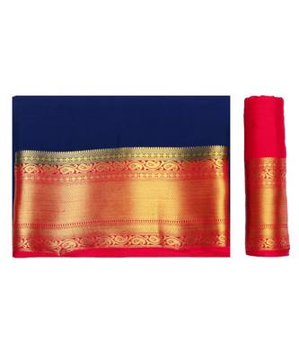 Blue Woven Crepe Saree With Blouse 5