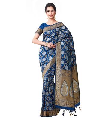 Blue Woven Art Silk Saree With Blouse 1