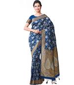 Blue Woven Art Silk Saree With Blouse