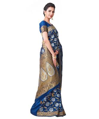 Blue Woven Art Silk Saree With Blouse 2