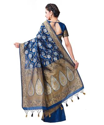 Blue Woven Art Silk Saree With Blouse 3