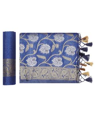 Blue Woven Art Silk Saree With Blouse 5