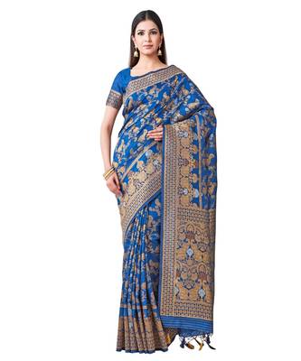 Blue Woven Art Silk Saree With Blouse 1