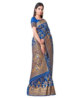 Blue Woven Art Silk Saree With Blouse 2