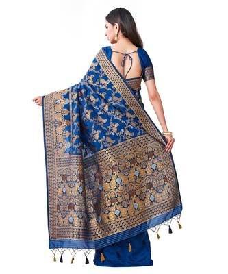Blue Woven Art Silk Saree With Blouse 3