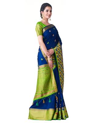 Blue Embroidered Tussar Silk Saree With Blouse 2
