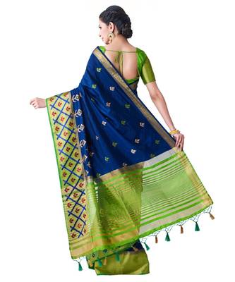Blue Embroidered Tussar Silk Saree With Blouse 3