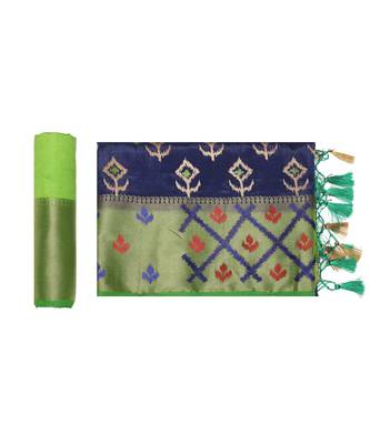 Blue Embroidered Tussar Silk Saree With Blouse 5