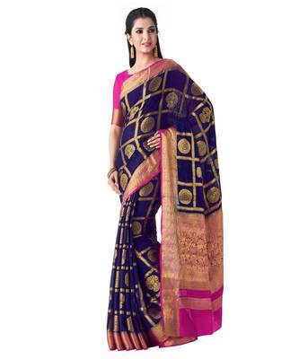 Blue Woven Chiffon Saree With Blouse 1