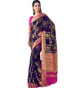 Blue Woven Chiffon Saree With Blouse