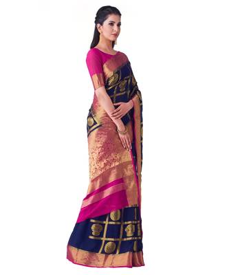 Blue Woven Chiffon Saree With Blouse 2