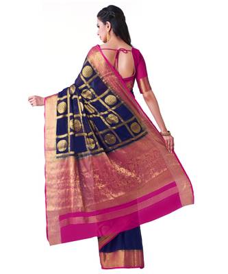 Blue Woven Chiffon Saree With Blouse 3