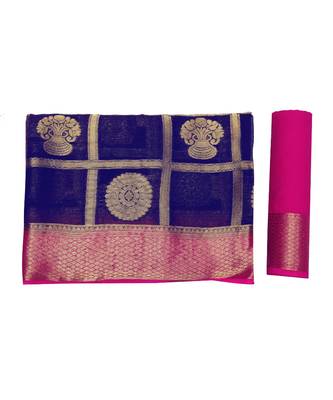 Blue Woven Chiffon Saree With Blouse 5