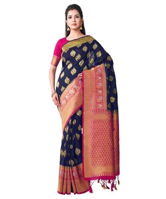 Blue Woven Art Silk Saree With Blouse 1