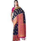 Blue Woven Art Silk Saree With Blouse