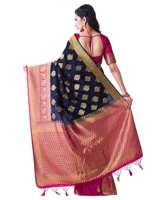 Blue Woven Art Silk Saree With Blouse 3