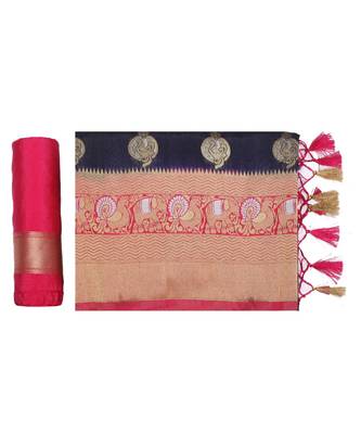 Blue Woven Art Silk Saree With Blouse 5