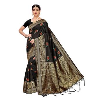 Black woven cotton silk saree with blouse 1