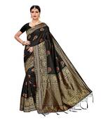 Black woven cotton silk saree with blouse